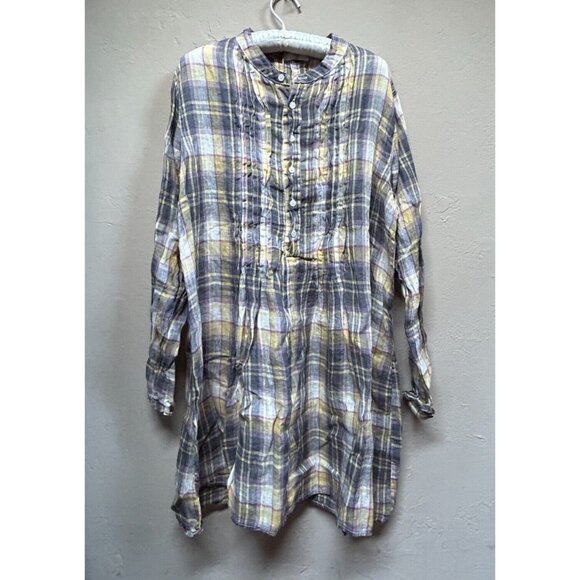 CP Shades Yoko Tunic Top Medium Linen Plaid Wash Long Sleeve 520-227 New - Picture 1 of 9